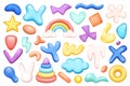 Cute childish symbols mega set in 3d realistic design. Bundle elements of heart, rainbow, star, flower, rabbit, cloud, pyramid and