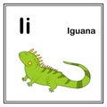 Cute children ABC animal alphabet I letter flashcard of Iguana for kids learning English vocabulary.