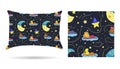 Cute children Decorative pillow with patterned pillowcase in cartoon style children are sleeping on the clouds in the beautiful ni