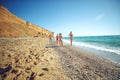 Cute children enjoying sunny day at beach. Summer camp Royalty Free Stock Photo