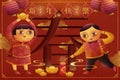 Cute children lighting firecrackers