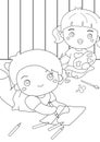 Cute Children Painting Activity Coloring Pages for Kids and Adult Royalty Free Stock Photo