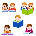 Cute children reading books. Icon for education. Vector illustration