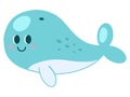 Cute children s cartoon whale, a vector design element in the style of doodles, isolated on a white background Royalty Free Stock Photo