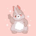 Cute children's illustration of a rabbit, bunny in kawaii, anime style. Vector sticker on a pink background. Easter Royalty Free Stock Photo