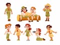 Cute Children Wear Safari Costume and Hat Vector Set Royalty Free Stock Photo