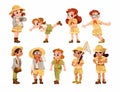 Cute Children Wear Safari Costume and Hat Vector Set Royalty Free Stock Photo