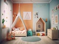 Cute childrens bedroom with colorful decor  created with Generative AI Royalty Free Stock Photo