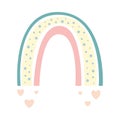 Cute childrens rainbow in minimalistic boho style with heart. Suitable for cards, posters, ornaments of the childrens