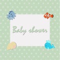 Cute childrens square frame in a marine style with sea animals.