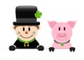 Chimney Sweep Golden Horseshoe And Pig Holding Horizontal Banner Royalty Free Stock Photo