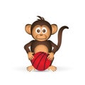 Cute chimpanzee with basketball ball sport little monkey Royalty Free Stock Photo