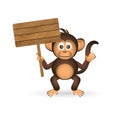 Cute chimpanzee little monkey holding empty wood board for your text eps10 Royalty Free Stock Photo