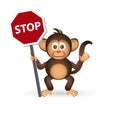 Cute chimpanzee little monkey holding stop sign eps10