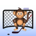 Cute chimpanzee playing ice hockey sport little monkey