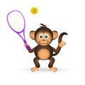 Cute chimpanzee playing tennis sport little monkey