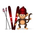 Cute chimpanzee with red winter cap and ski sport little monkey eps10 Royalty Free Stock Photo