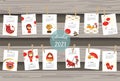Cute Chinese calendar 2021 with ox,girl,lion,tree for children, kid, baby.Can be used for printable graphic.Editable element