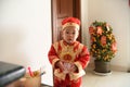 Cute Chinese children dressed in traditional festive costumes