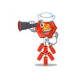 Cute chinese firecracker character sailor holding binocular the smiley