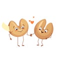 Cute chinese fortune cookies characters with love emotions, face, arms and legs. The funny or happy heroes, festive