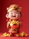 cute chinese god of wealth with gold minimalist style