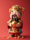 cute chinese god of wealth with gold minimalist style