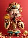 cute chinese god of wealth with gold minimalist style