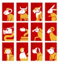 Cute Chinese horoscope zodiac set. Collection of animals sign & symbols of year Royalty Free Stock Photo