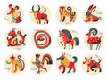Cute chinese horoscope zodiac set. Collection of animals symbols of year. China New Year mascots isolated on white Royalty Free Stock Photo