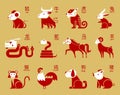 Cute chinese horoscope zodiac set. Collection of animals symbols of year. China New Year, mascots Royalty Free Stock Photo