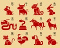 Cute chinese horoscope zodiac set. Collection of animals symbols of year. China New Year, mascots Royalty Free Stock Photo