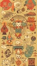 A cute Chinese Japanese wallpaper about relief, superstition, astrology, strengthening luck and destiny. Royalty Free Stock Photo