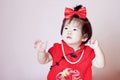 Cute Chinese little baby in red cheongsam