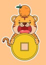 Cute Chinese New Year Tiger Holding Gold Coin Money