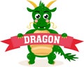 Cute chinese zodiac dragon holding a ribbon banner with the word dragon Royalty Free Stock Photo