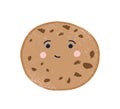 Cute chip cookie flat vector illustration. Adorable smiling biscuit cartoon character. Delicious brown cookie with