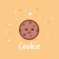 Cute chip cookies cartoon comic character with smiling face happy emoji kawaii style sweet freshly baked cookie dessert