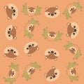 Cute chipmunk and leafs pattern background