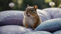 Adorable Chipmunk on Soft Pillows, Relaxing in the Sun Royalty Free Stock Photo