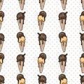 Cute chocolate and caramel ice cream cartoon seamless vector pattern. Hand drawn melting summer treat. Cold gelato Royalty Free Stock Photo