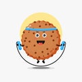 Cute chocolate cooki character doing jump rope Royalty Free Stock Photo