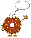 Cute Chocolate Donut Cartoon Character With Sprinkles Waving Royalty Free Stock Photo