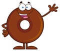 Cute Chocolate Donut Cartoon Character Waving Royalty Free Stock Photo