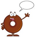 Cute Chocolate Donut Cartoon Character Waving