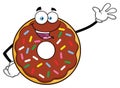 Cute Chocolate Donut Cartoon Mascot Character With Sprinkles Waving Royalty Free Stock Photo
