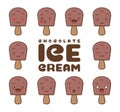 Cute chocolate ice cream bars with different facial expressions