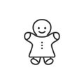 Cute chocolate line cookie in man shape. Christmas gingerbread cartoon black symbol. Royalty Free Stock Photo