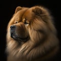 Cute chow chow dog portrait on a black background.