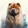 Cute chow chow dog portrait. Digital painting illustration.